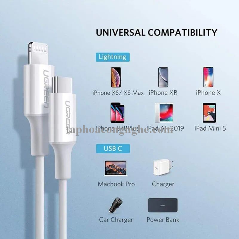 Ugreen 60746 25cm cáp usb type c ra apple lightning 0.25m màu trắng US171 30060746